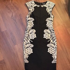 Chic Black Dress with Cream Lace Accents